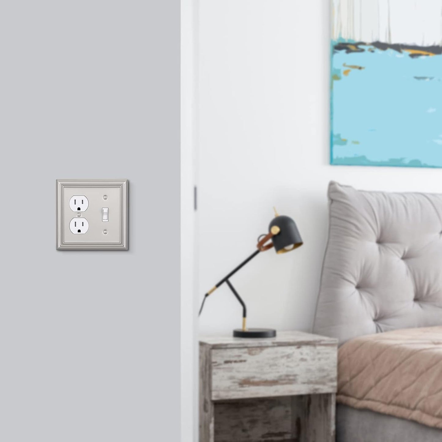 DEWENWILS Combo Toggle/Duplex Wall Plates, Brushed Nickel Double Outlet Covers, 2-Pack