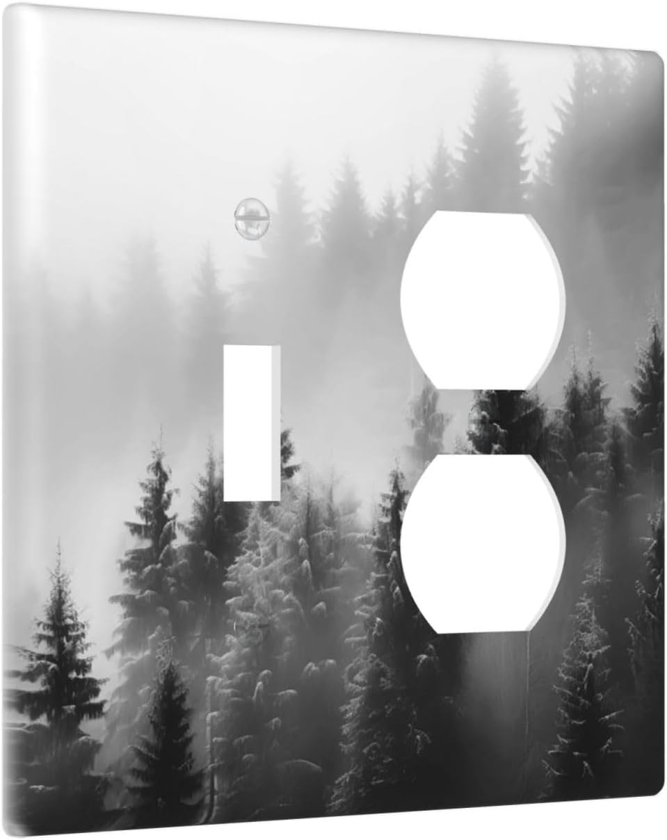 Foggy Forest Natural Scenery Retro Tree Pine Wallplates 1 Toggle 1 Duplex Switch Plate Electrical GFCI Faceplate Decorative Light Switch Covers for Bed Room Living Room Decor