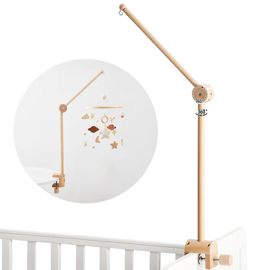 Baby Crib Mobile Arm - Wooden Mobile Arm with Height Adjustable＆360° Rotatable Upgraded Arched Base Nursery Mobile Holder for Crib Mobile Hanger Baby Crib Attachment Nursery Decor