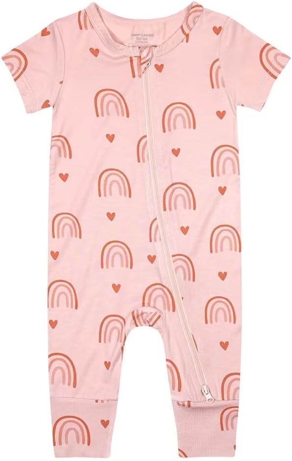 Teach Leanbh Toddler Unisex Baby Bamboo Viscose Pajamas 2 Way Zipper Short Sleeve Footless Romper Jumpsuit Sleep and Play