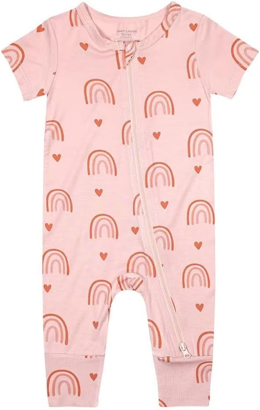 Teach Leanbh Toddler Unisex Baby Bamboo Viscose Pajamas 2 Way Zipper Short Sleeve Footless Romper Jumpsuit Sleep and Play