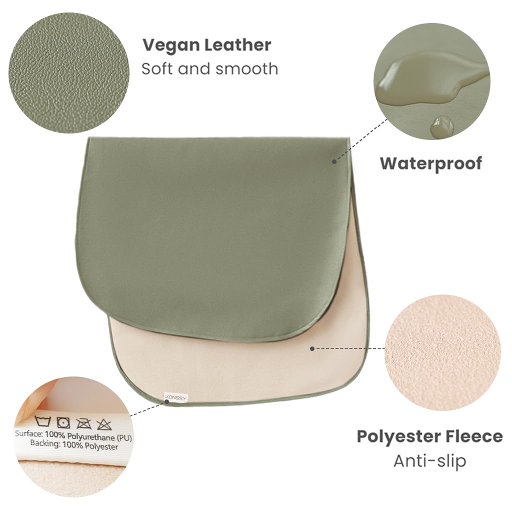 Konssy 2 Pack Faux Leather Baby Changing Mat 30"x17", Foldable and Wipeable Portable Changing Pad, Waterproof and Soft for Travel or Home Use (Fog Green,Beige)