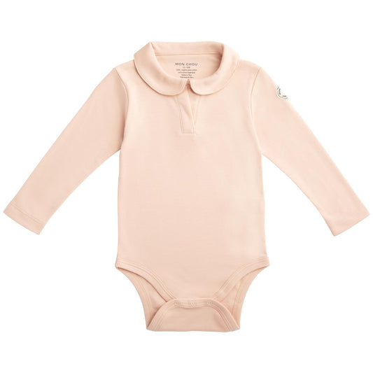 MON CHOU Premium Long Sleeve Bodysuit - Luxuriously Soft, 100% Pima Cotton Baby Bodysuit with Collar - Organic Cotton Baby Clothes (Bloom, 12-18 Months)