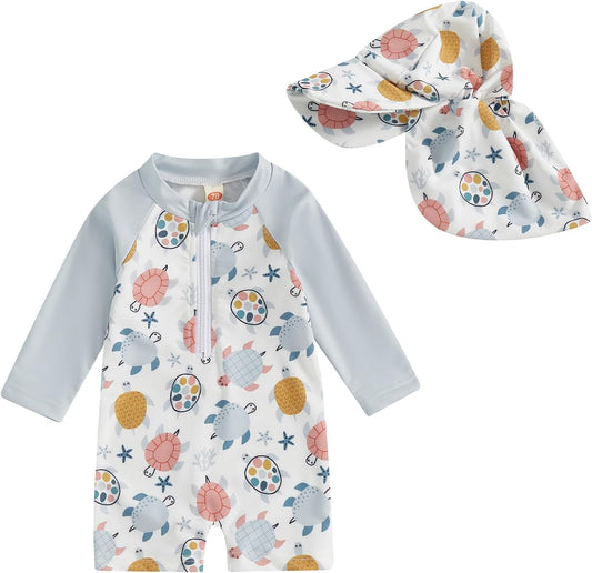 Hnyenmcko Baby/Toddler Boy Rash Guard Swimsuit Long Sleeve One Piece Zipper Swimwear Sunsuit Infant Bathing Suit Beachwear