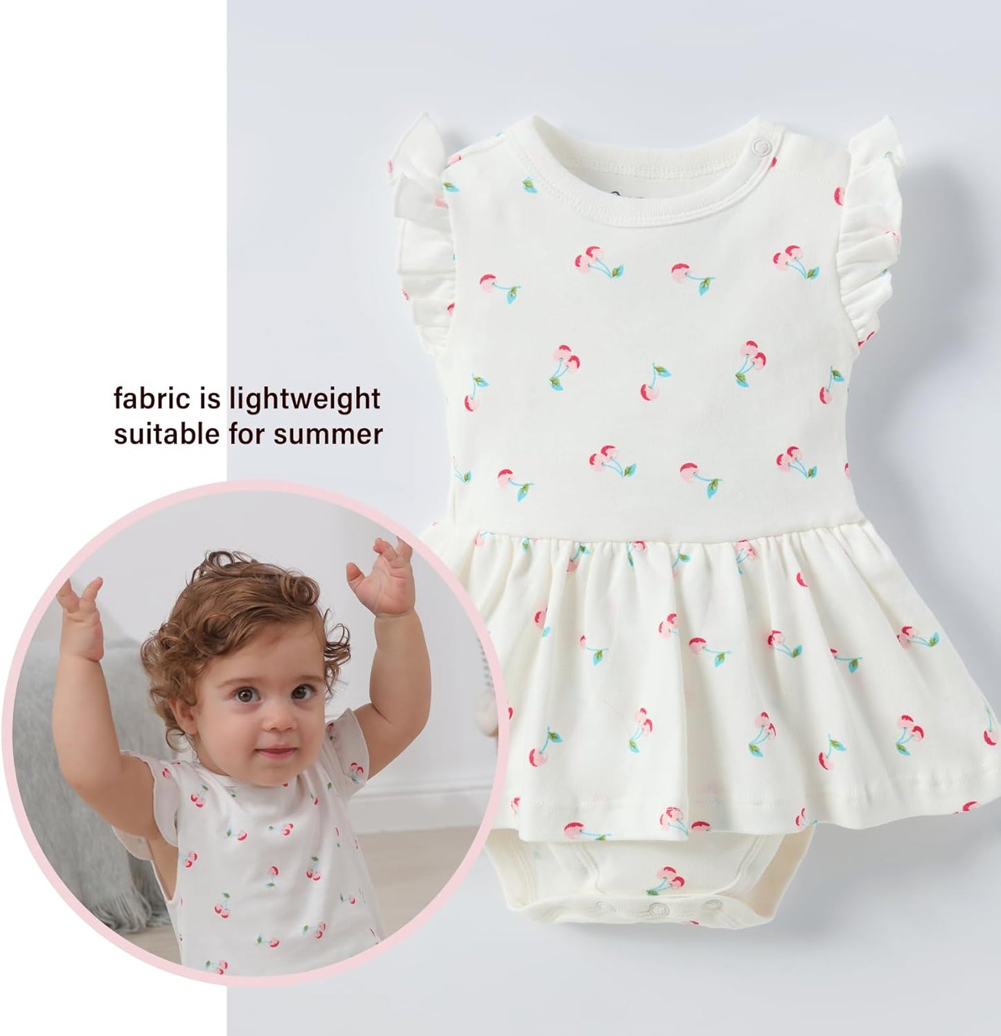 3-pack 100% Cotton Baby Girl Rompers, 0-24 months Ruffle Sleeve Toddler Romper Summer Clothes Set