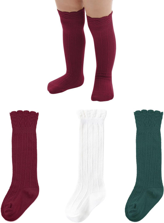Zando Baby Knee High Socks - Infant to Toddler, Cotton Ruffle Socks, Warm Girls & Boys Long Stockings, 3-6 Pairs