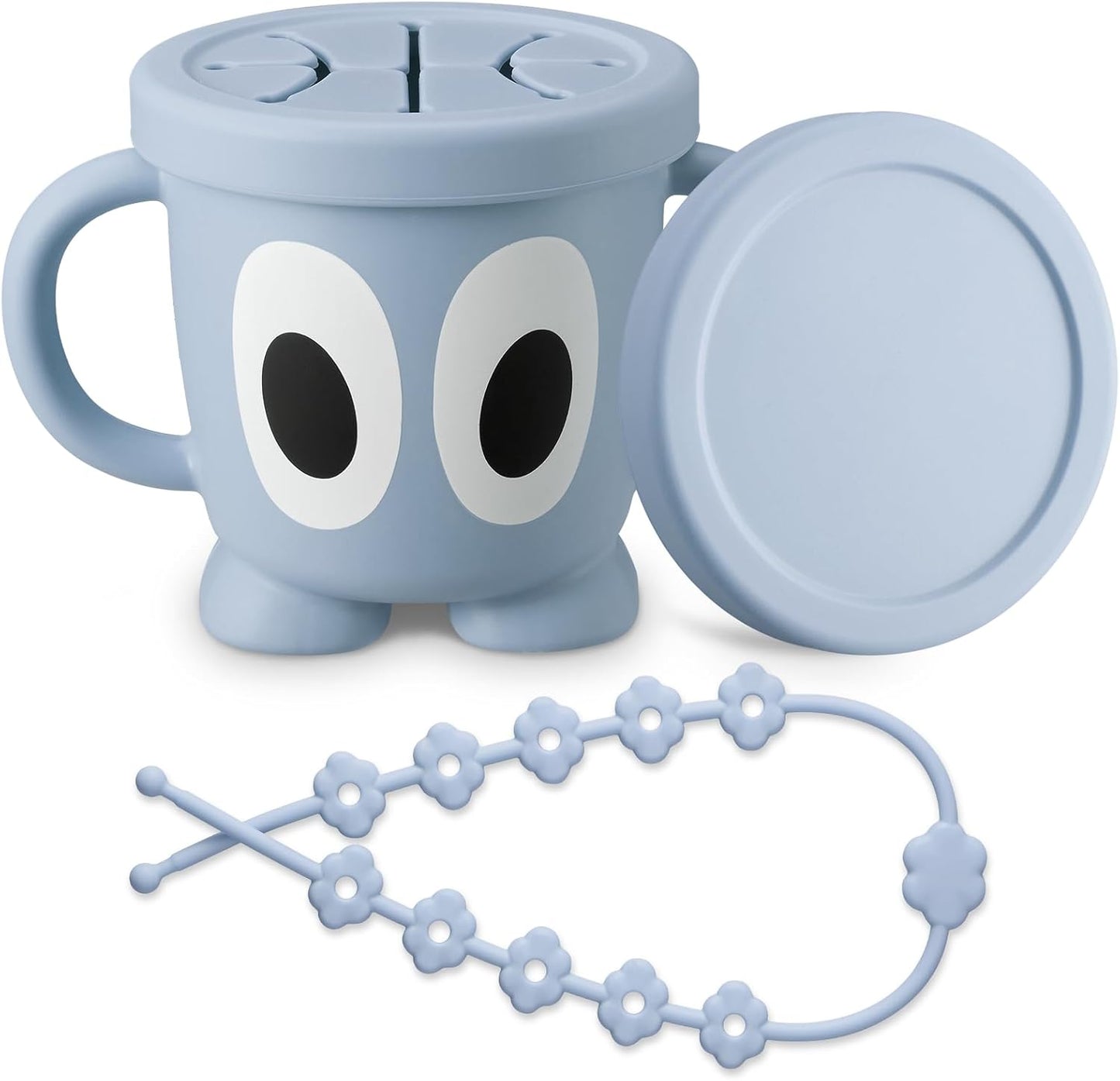 Silicone Snack Cup Food Container for Toddlers and Babies, Spill Proof Training Cup with Snack Cup Lid & Dust Proof Lid, Comes with a toy strap, Without BPA, Lead, or Phthalates (Ether)