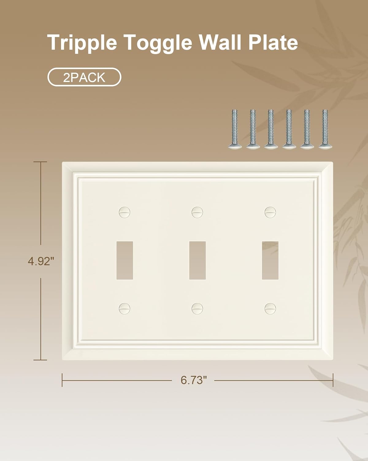 2-Pack Triple Toggle Light Switch Cover Plate, Durable Natural Bamboo Fiber Decorative Switch Plate Covers, Light Almond 3 Gang Wall Plate, Corrosion Resistant