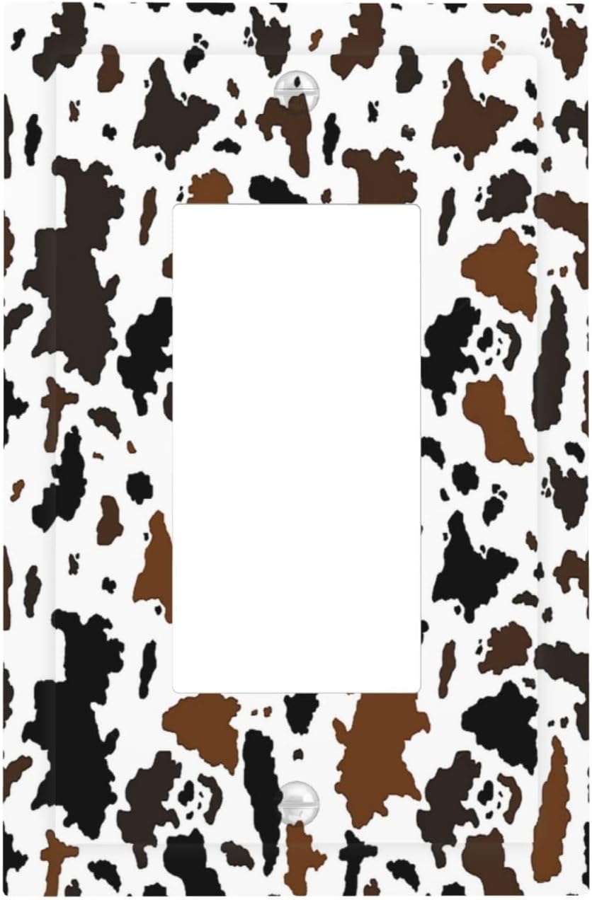 Decorative Outlet Covers Rustic Cowhide Highland Cow Milk Cow 1 Gang Single Rocker Light Switch Cover Plate Wall Plates Gfci Faceplate For Farmhouse Home Decor