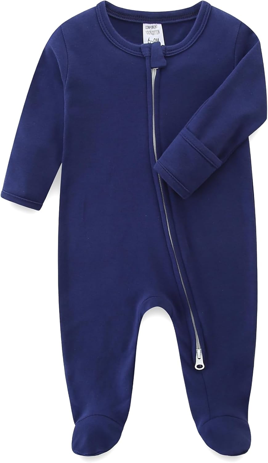 Baby Romper 100% Organic Cotton Pajamas One Piece Long Sleeve Zipper Footie Onesie for 0~12M Baby