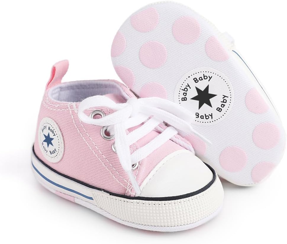 Unisex Baby Girls Boys Canvas High-top Shoes, Newborn Infant Anti-Slip Soft Sole Frist Walking Breathable Sneakers