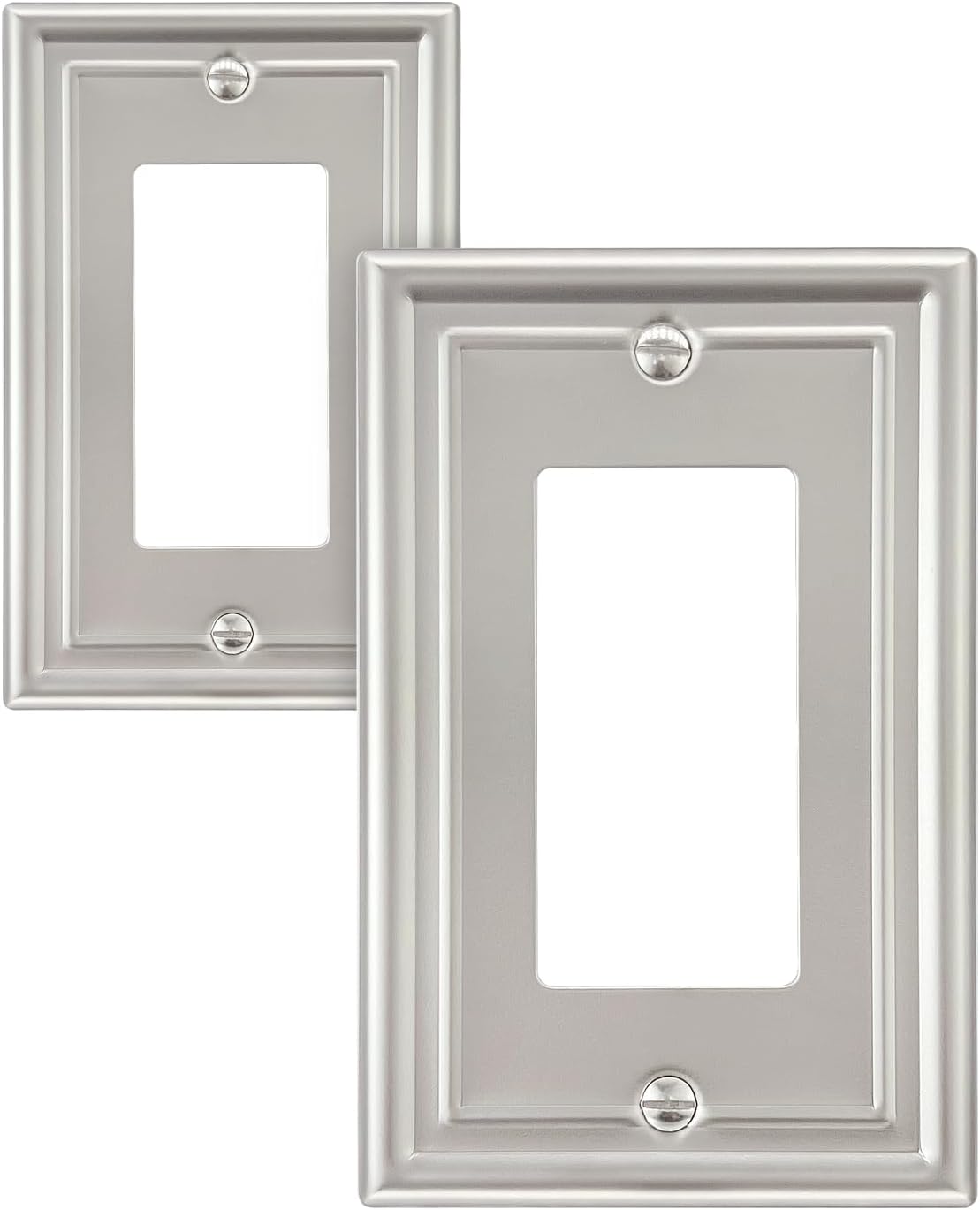 2-Pack Decorator Wall Plate, Satin Nickel Electrical Outlet Cover Plate for Receptacle, Dimmer Switch, GFCI Outlet, 3.15''*4.88'', Midsize, A035 Series