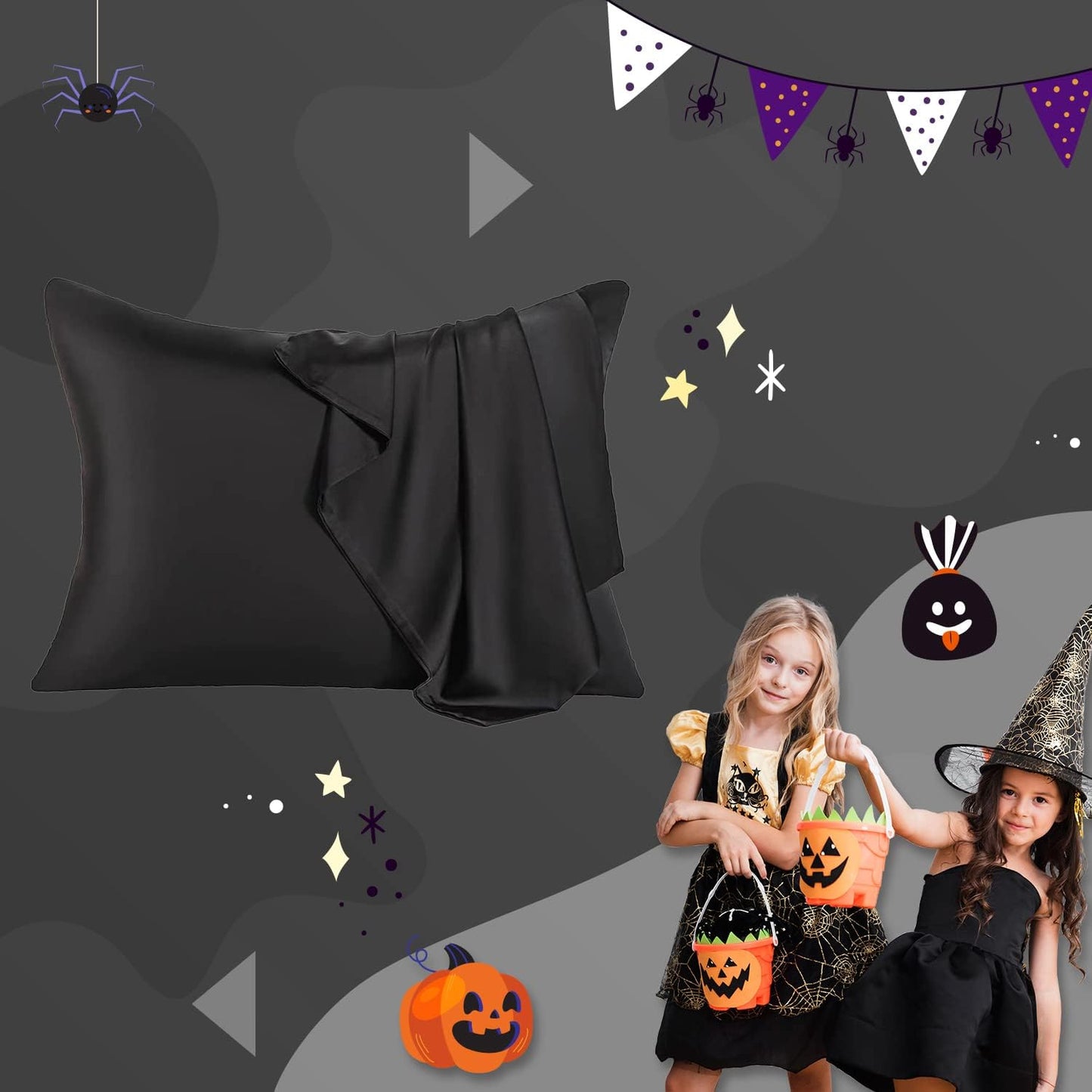 Mulberry Silk Pillowcase for Hair and Skin,Queen Size Cooling Silk Pillow Case with Hidden Zipper,Allergen Proof Dual Sides Soft Breathable Smooth Silk Pillow Cover for Women(Queen,Black)