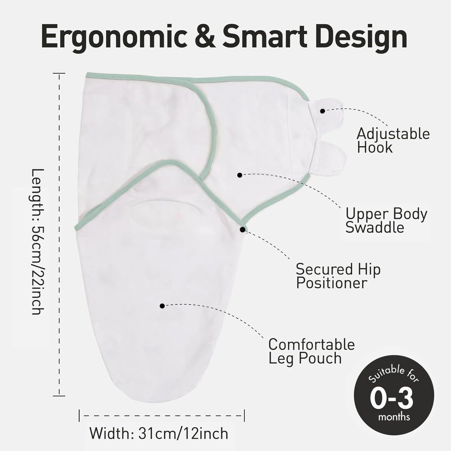 GLLQUEN BABY 3-Pack Baby Swaddle Sleep Sacks for Newborns 0-3 Months - Adjustable Infant Swaddle Blanket Wrap, Baby Essentials, Gray & Green Tone