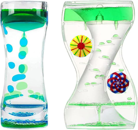 Liquid Motion Bubbler Timer 2 Pack Bubble Timers Hourglass Liquid Bubbler Oil and Water Sensory Toys ADHD Fidget Toy Anxiety Autism Toys Calm Relaxing Desk Toys