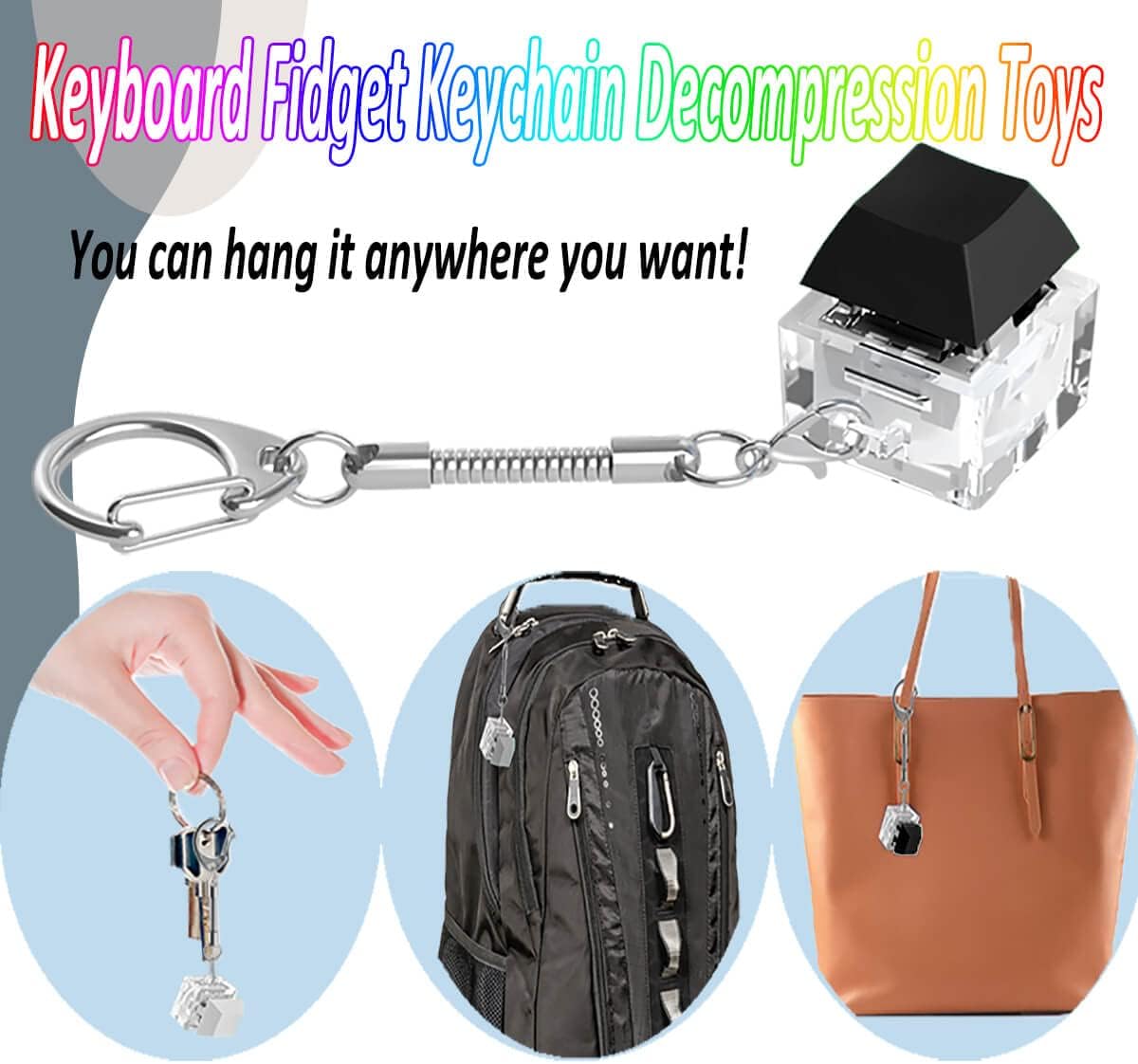 Keyboard Fidget Toys, Keyboard Fidget Keychain Keyboard Decompression Toys Keyboard Fidget Toy Button Stress Relief Gifts for Adult and Kids,Finger Clicker Toys,ADHD Toy,Cool Fidgets(LED Light-Black)