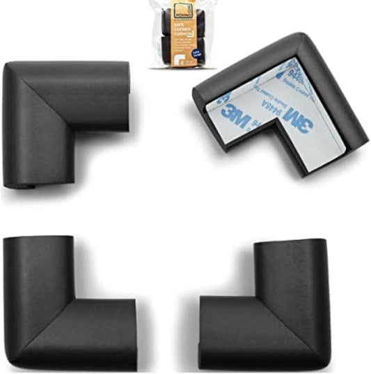 Roving Cove HeftyFit Corner Protector for Baby (4 Large Corners), Heavy-Duty Soft Rubber Foam Furniture Corner Bumper Guards, 3M Adhesive Pre-Taped, Onyx Black