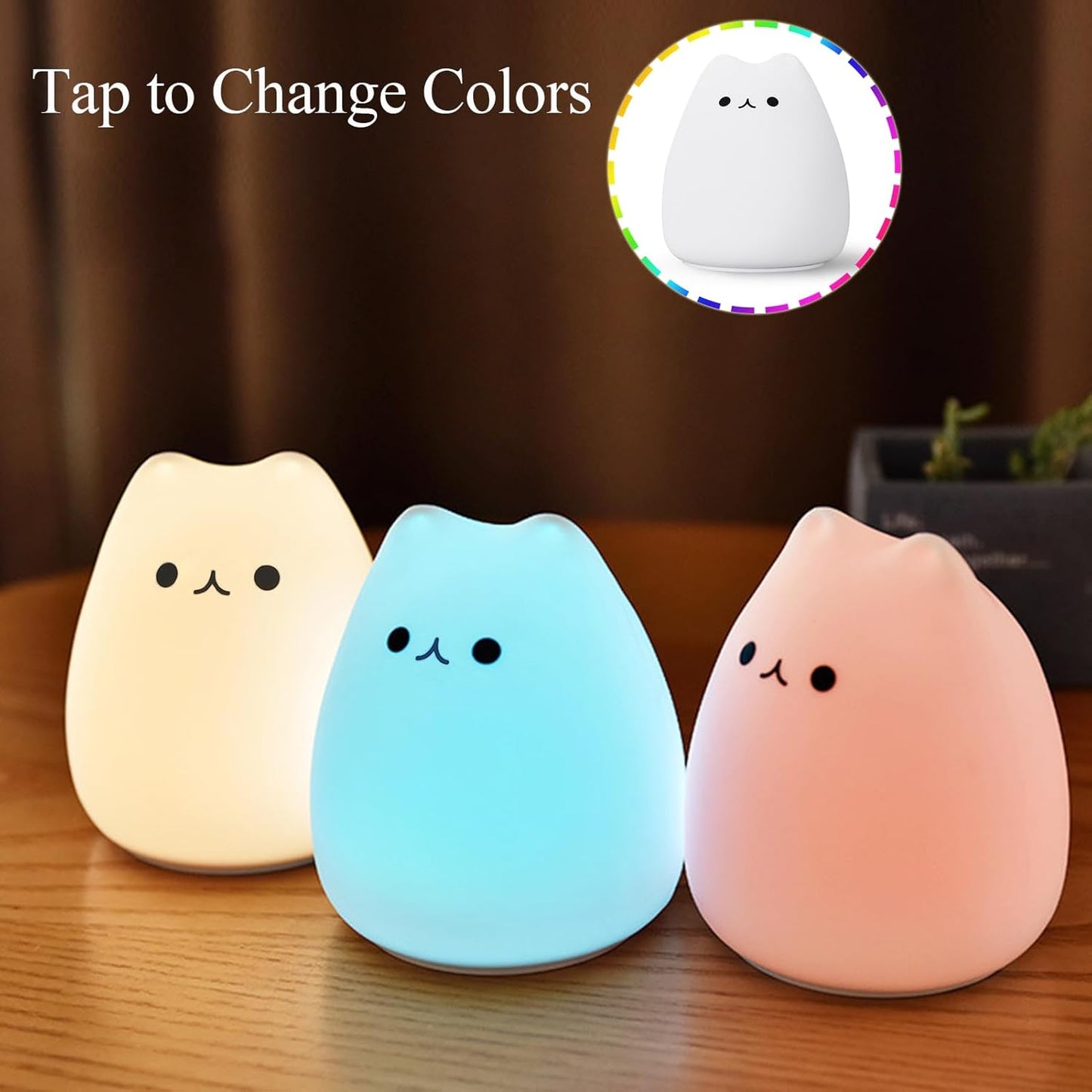 Cute Cat Lamp, Kitty Night Light for Girls Bedroom, Gifts for Women Teen Girls Kids Baby, Kawaii Lamp Nursery Nightlights Room Decor