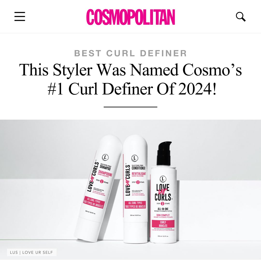 Love Ur Curls Fragrance Free Curly Shampoo and Conditioner Set with All in One Curl Cream Styler for Wavy Hair, 3 Step System to Repair, 200 mL