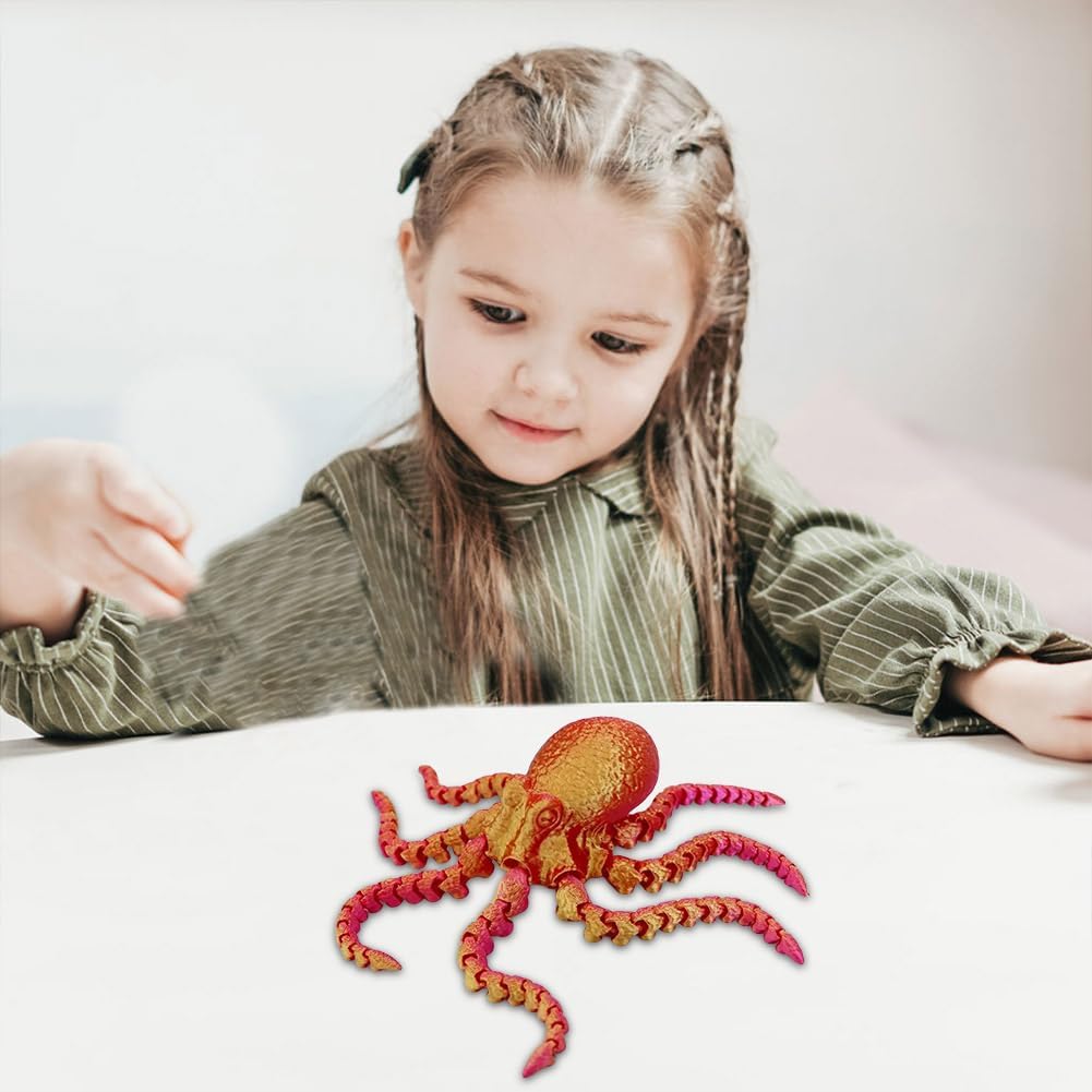 3D Printed Octopus Animals Toy Articulated Octopus Fidget Toy 3D Printed Gift Creative Ornament Articulated Octopus Toys Home Decor(Laser Red Gold)
