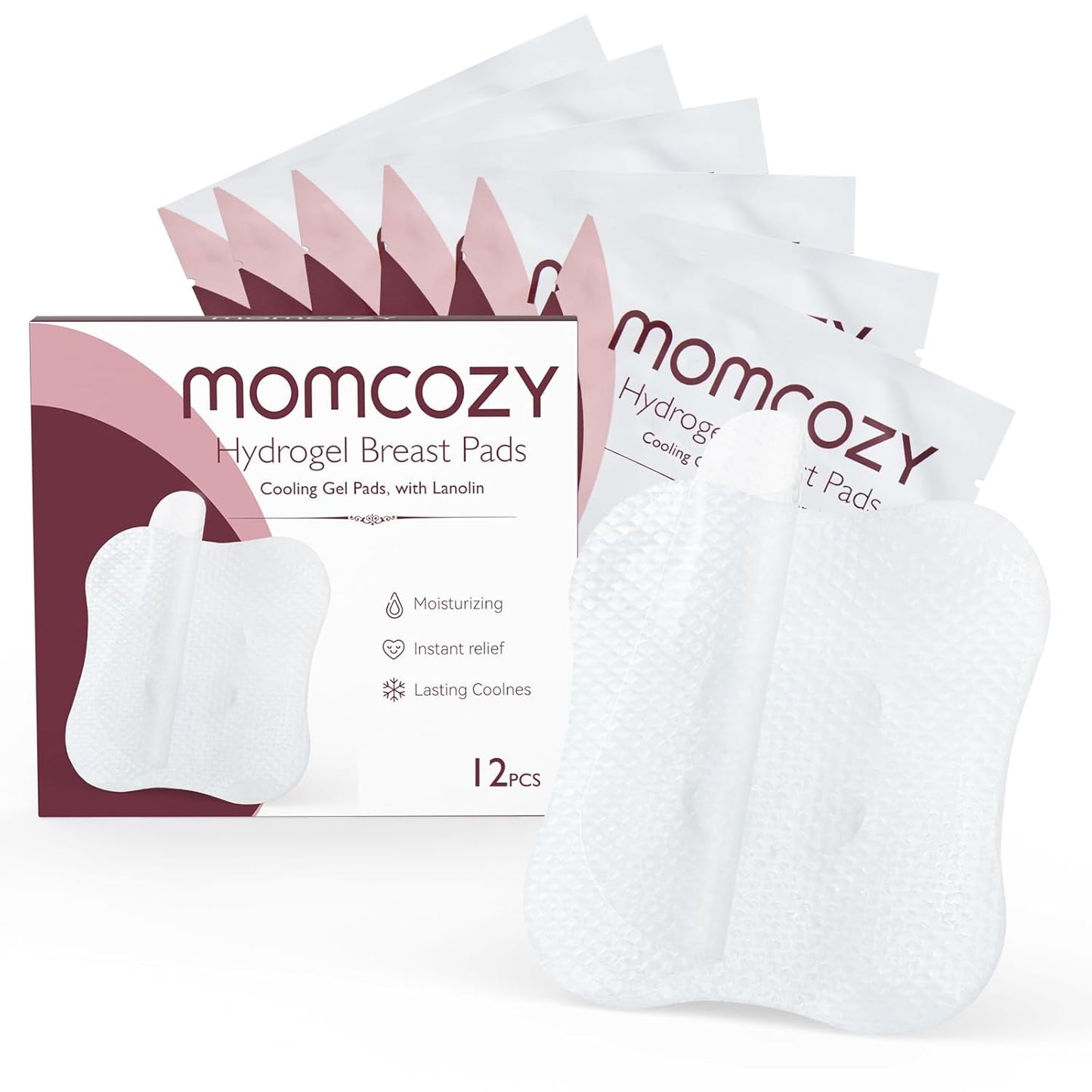 Momcozy Hydrogel Nipple Pads with Soothing Lanolin, Soothies Gel Nursing Pads Provide Instant Cooling Relief for, Breastfeeding Essentials, 12 PCS