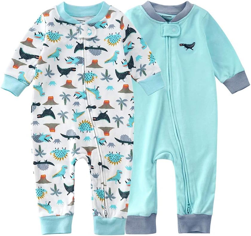 Teach Leanbh Baby 2-Pack Footless Pajamas Cotton Long Sleeve Printing 2 Way Zipper Romper Jumpsuit Sleep and Play 3-24 Months