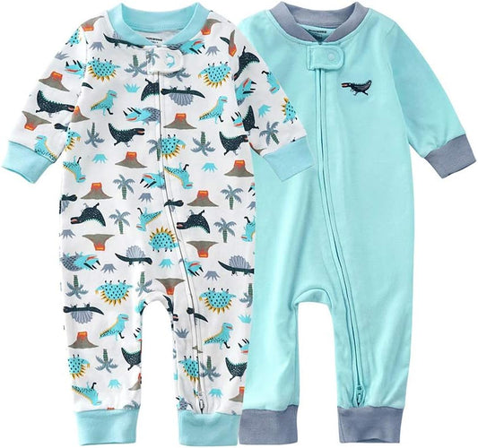 Teach Leanbh Baby 2-Pack Footless Pajamas Cotton Long Sleeve Printing 2 Way Zipper Romper Jumpsuit Sleep and Play 3-24 Months