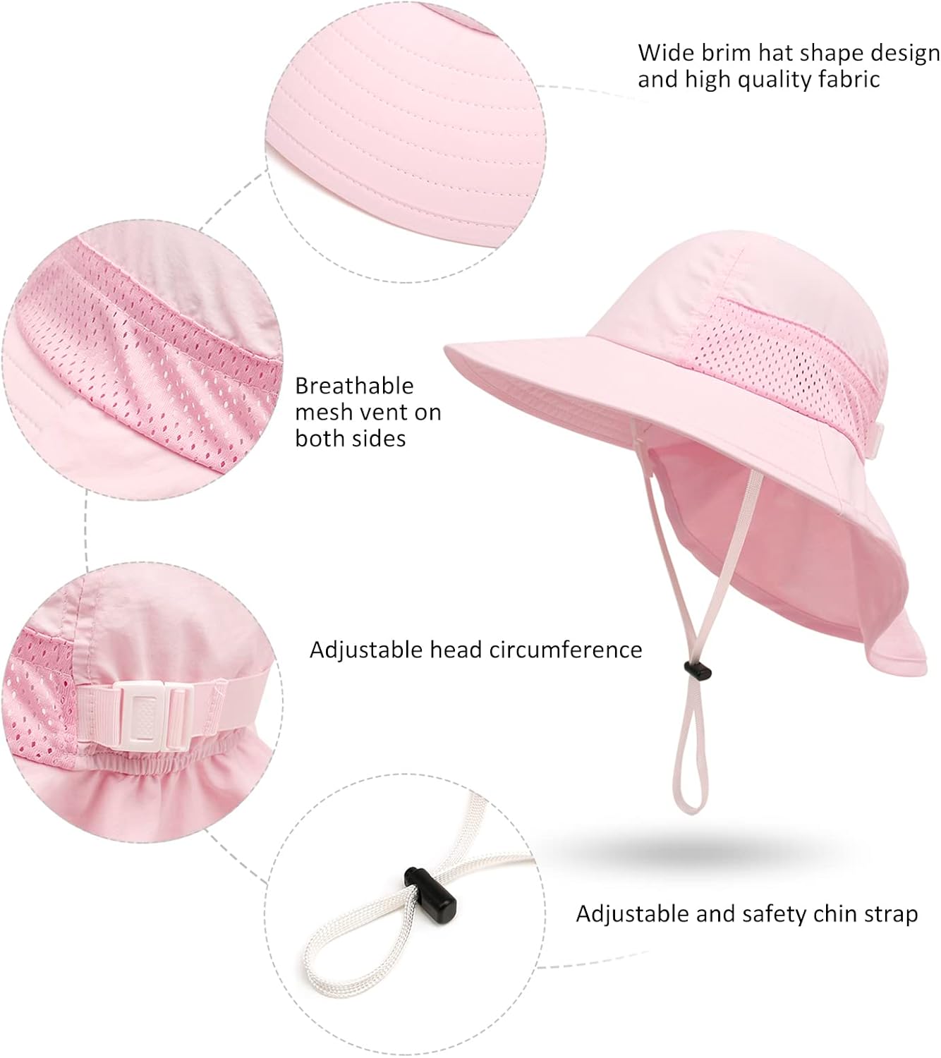 CHUNG Baby Sun Protection Hat Summer Toddler Adjustable UPF 50+ Wide Brim Neck Flap Beach Caps Boys Girls 1-12 Years Kids