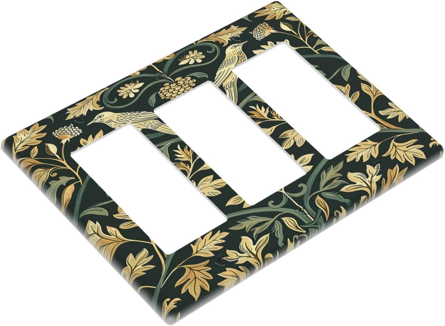 Light Switch Covers William Morris Vintage Botanical Birds Golden Green Leaves 3 Gang Rocker Electrical GFCI Decorative Triple Outlet Wall Plate Cover Switchplate for Bedroom Home Decor