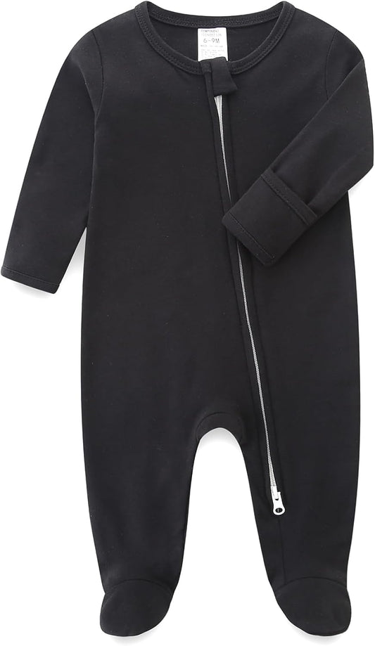 Baby Romper 100% Organic Cotton Pajamas One Piece Long Sleeve Zipper Footie Onesie for 0~12M Baby