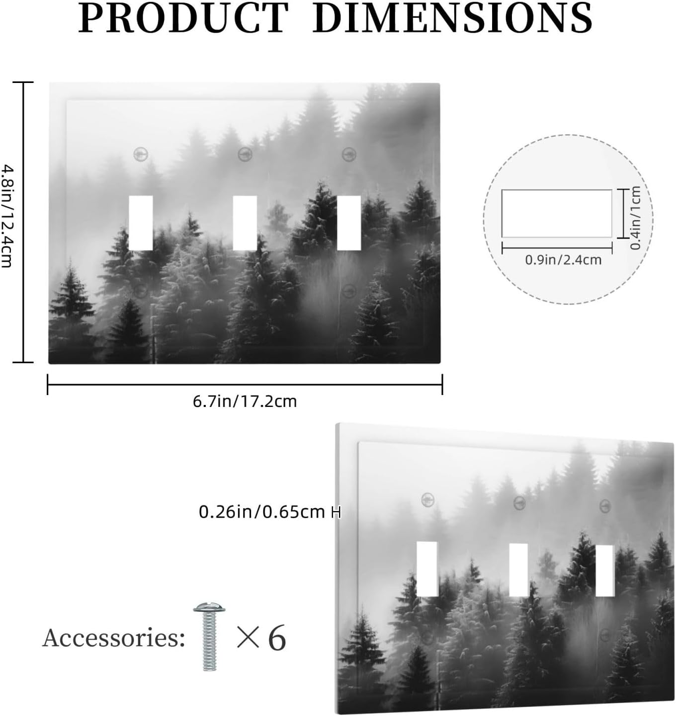 Foggy Forest Natural Scenery Retro Tree Pine Decorative Switch Plates 3 Gang Wall Plate Triple Toggle Light Switch Cover Faceplate Electrical Wall Panels for Bed Room Living Room Decor