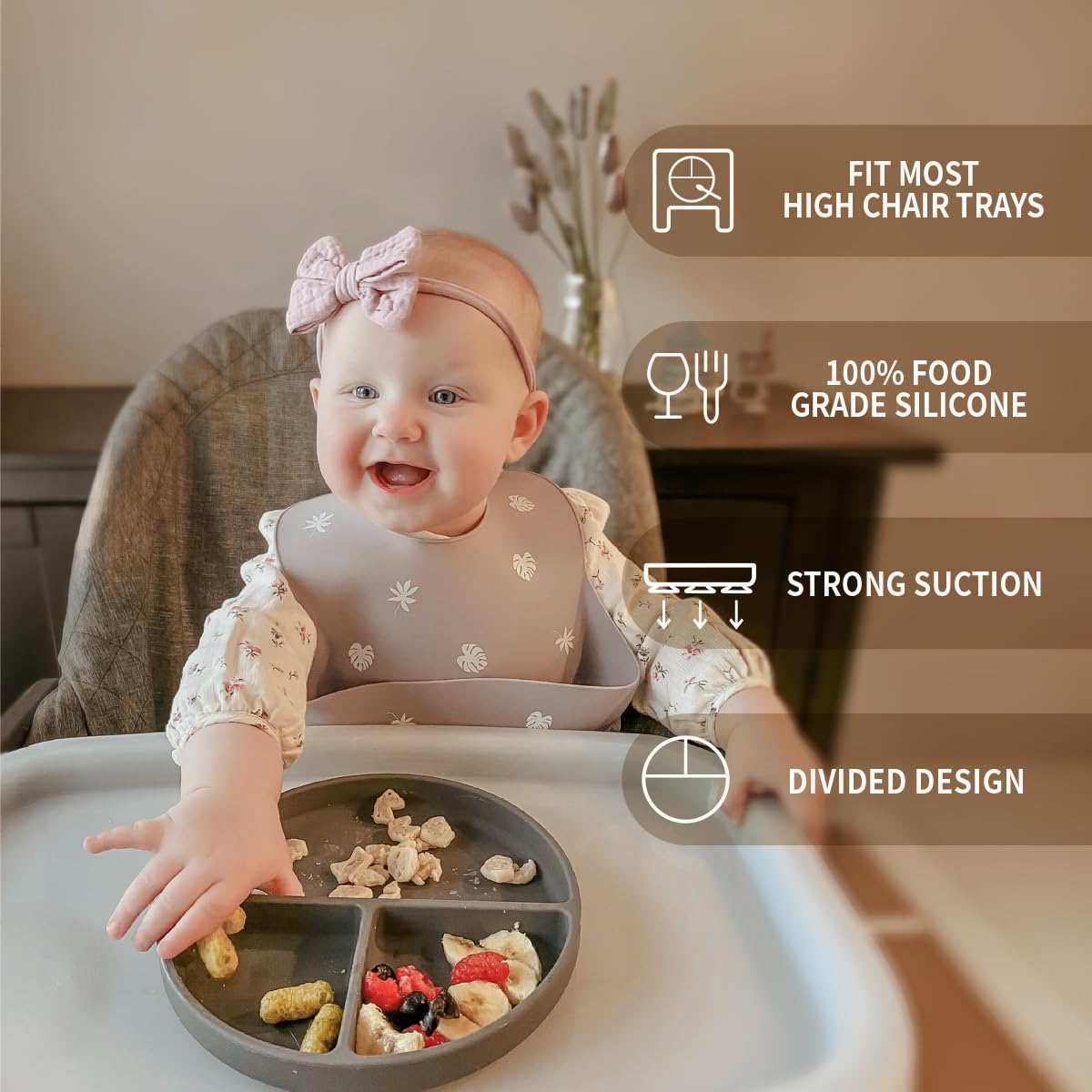Moonkie Suction Plates for Baby | 100% Silicone BPA-Free Baby Plates| Divided Design | Microwave and Dishwasher Safe | Toddler Plates 3 Pack