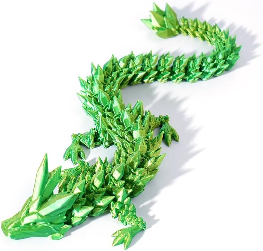 12" 3D Printed Dragon, Articulated Dragon, Crystal Dragon, Dragon Fidget Toy, Home Office Decor Executive Desk Toy (Green)