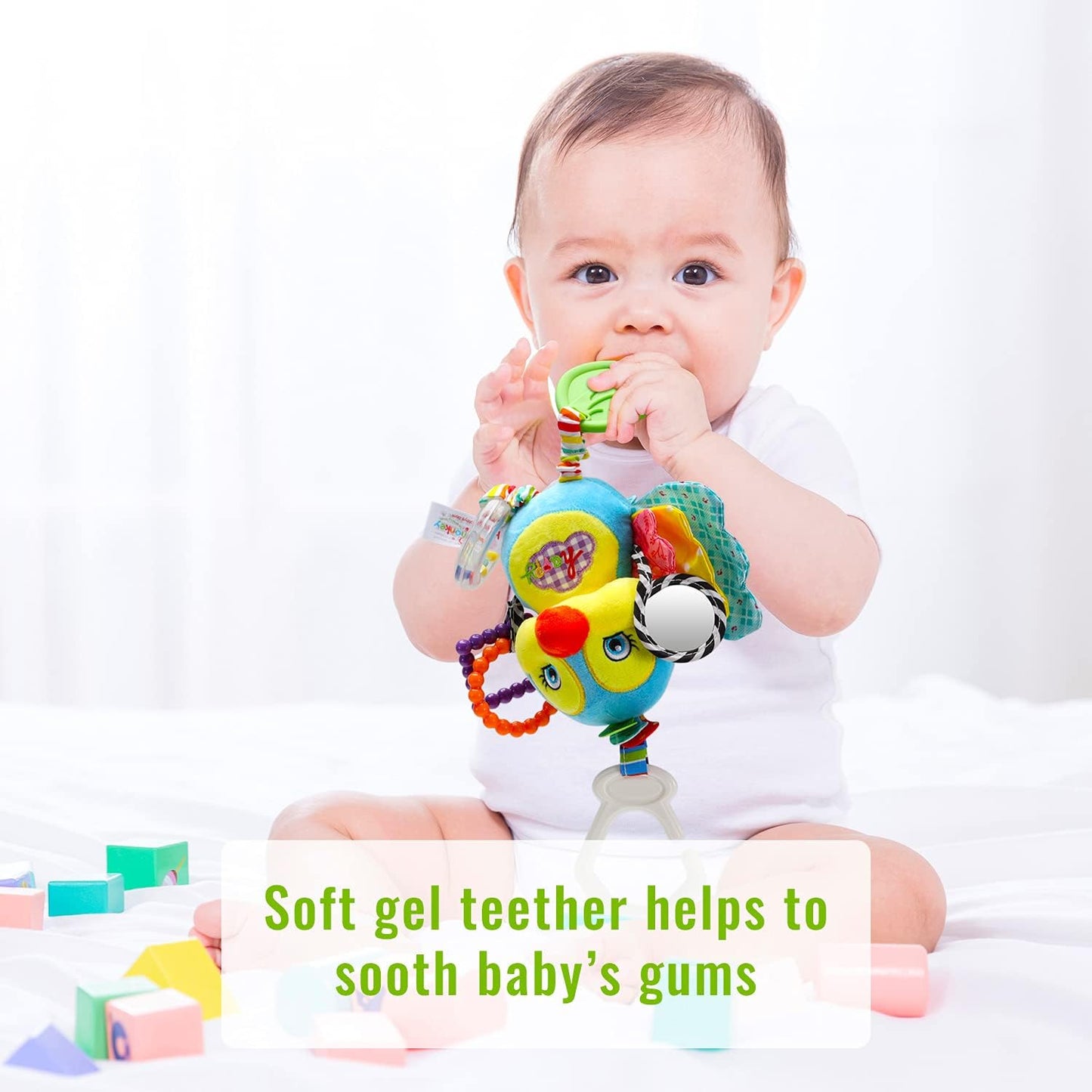 Baby Stroller and Car Seat Toys for Infant - Hanging Rattle Teether Clip on Soft Plush Baby Toys for Boys and Girls 3-12 Months