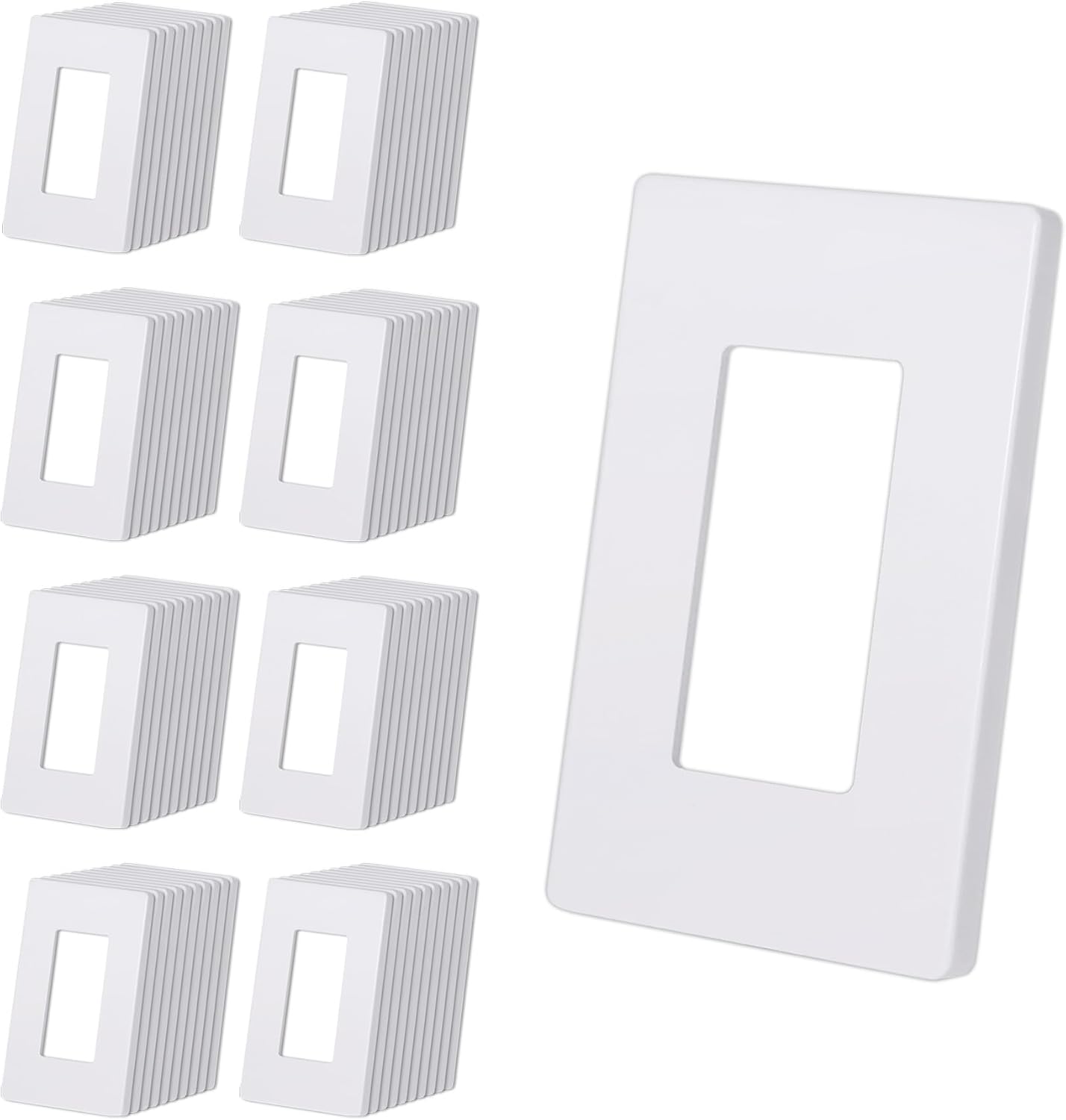 CML 80 Pack Matte White Decorator Screwless Wall Plate, 1-Gang Outlet Covers and Switch Plates, Scratch and Impact Resistant, Hidden Screws, Polycarbonate, Standard Size 2.91” X 4.68”, UL Listed