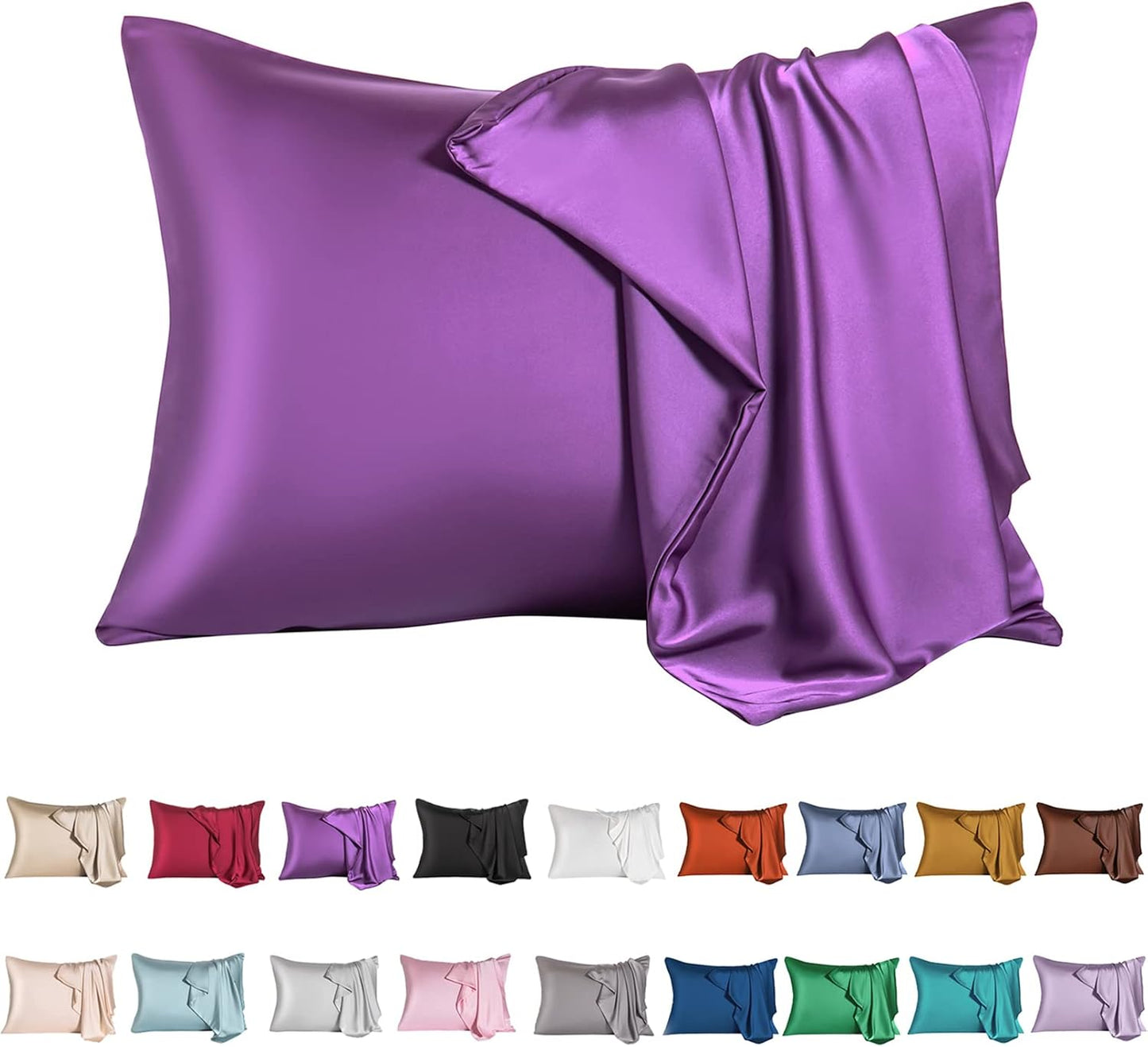 Mulberry Silk Pillowcase for Hair and Skin,King Size Cooling Silk Pillow Case with Hidden Zipper,Allergen Proof Dual Sides Soft Breathable Smooth Silk Pillow Cover for Women(King,Purple)