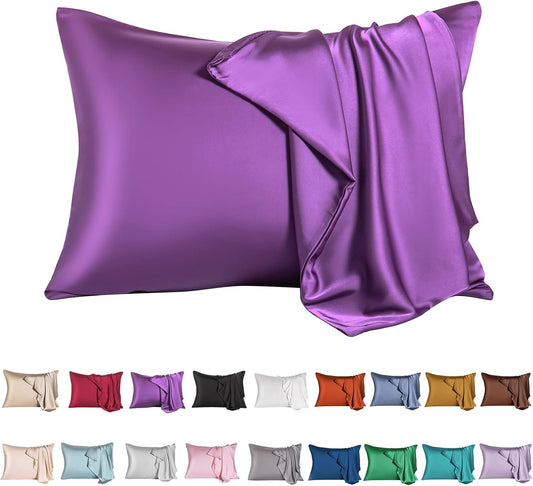 Mulberry Silk Pillowcase for Hair and Skin,King Size Cooling Silk Pillow Case with Hidden Zipper,Allergen Proof Dual Sides Soft Breathable Smooth Silk Pillow Cover for Women(King,Purple)