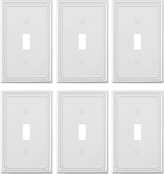 6-Pack Single Toggle Light Switch Cover Plate, Pearls Decorative Switch Plate Covers, Pure White 1 Gang Metal Wall Plate, Corrosion Resistant
