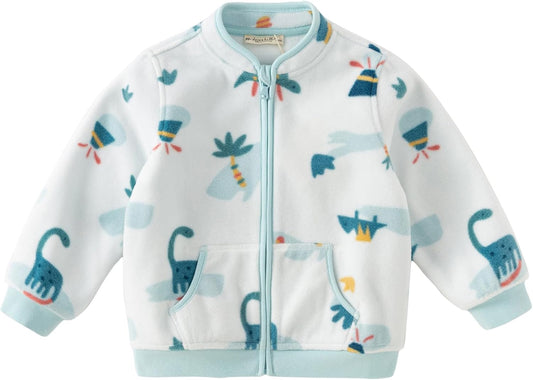 DAVE & BELLA Kids Printed Polar Fleece Jacket Toddler Baby Boys Girls Zip Up Long Sleeve Spring Fall Warm Outerwear Coat
