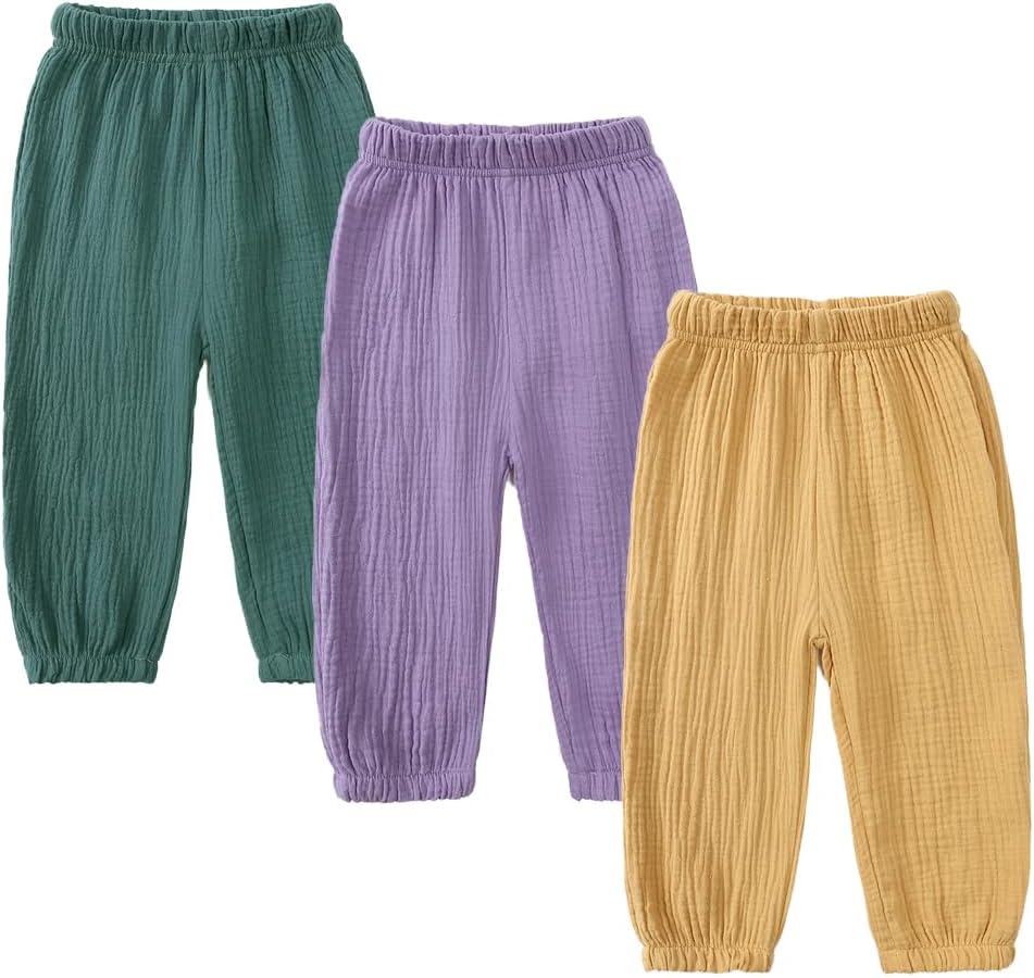 MYGBCPJS Baby Boys Girls Cotton Linen Trousers Kids Casual Ankle Pants Loose Long Bloomers