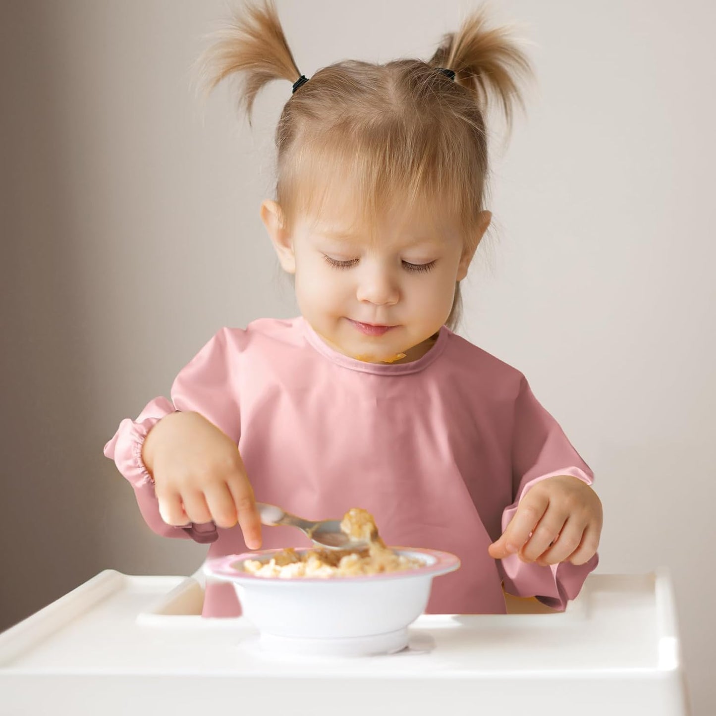 4 Pack Long Sleeve Bib, Waterproof Sleeved Smock for Baby Boy or Girl, Reusable Bib with Pocket, Ages 6-24 Months