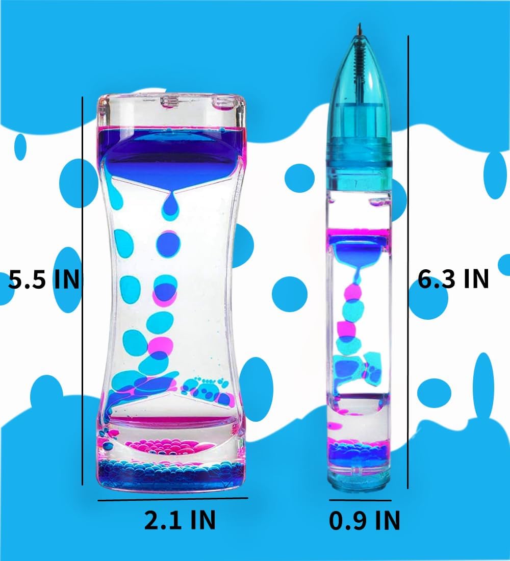 Liquid Motion Bubbler Pen Calm Relief Sensory Toy Liquid Motion Timer Colorful Stress and Anxiety Autism Fidget Toy Pen Gifts for Children and Adults Back-to-School Supplies-6 Pack