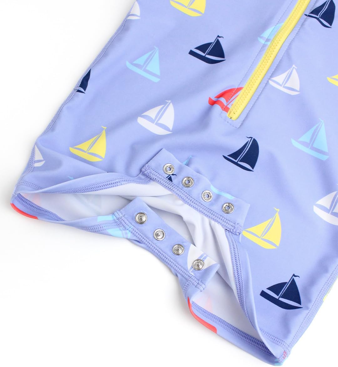 RUGGEDBUTTS Baby/Toddler Boy Swimsuit, One Piece Zipper Rash Guard Sunsuit with UPF 50+ Sun Protection