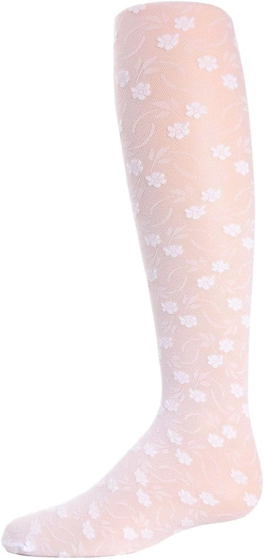 MeMoi Sweet Blossoms Sheer Tights for Girls, Ultra Soft and Lightweight Floral Lace Girls Tights - Sizes 2-14