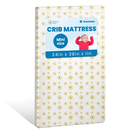 Breathable Crib Mattress, Washable High Rebound Foam for Baby Cribs, Fits Standard Toddler Beds, Mini Size (38" L x 24" W x 1" H), Sunshine Design