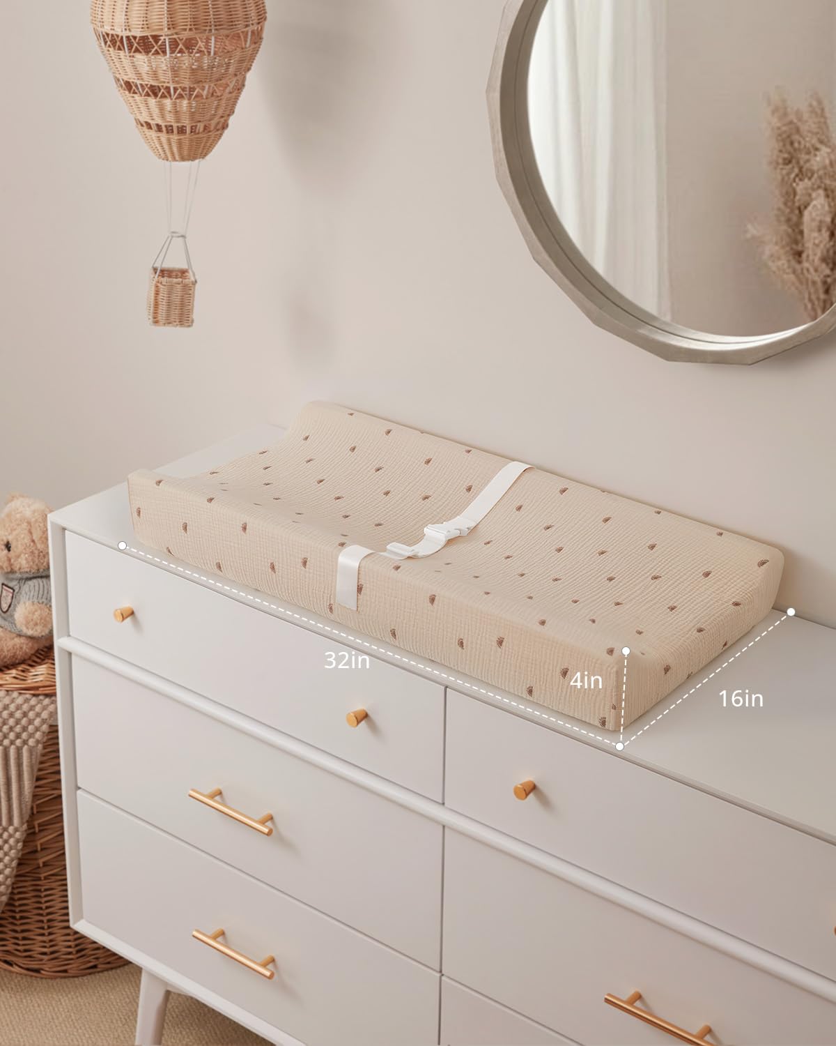 Blissful Diary Muslin Baby Changing Pad with Waterproof Lining Foam, Diaper Changing Table Pad with Cover for Dressers (Sunshine, Rectangular)