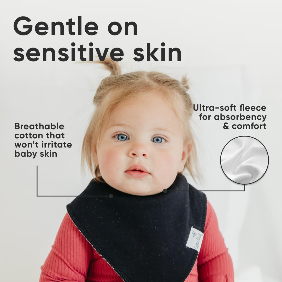 Copper Pearl 4 Pack Soft Cotton Baby Bibs for Drooling and Teething, Absorbent Drool Bibs for Baby Girl and Boy, Adjustable to Fit Newborns to Toddlers (Black Basics)