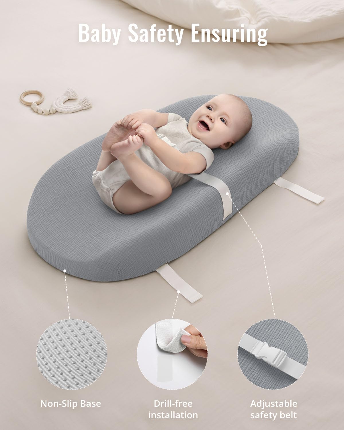 Blissful Diary Muslin Baby Changing Pad with Waterproof Lining Foam, Diaper Changing Table Pad with Cover for Dressers (Gray, Avocado)