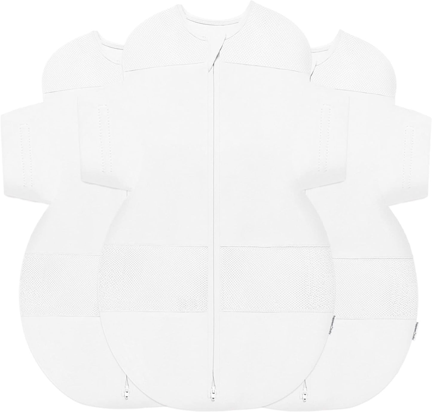 Happiest Baby SNOO Sleep Sack - 100% Organic Cotton Baby Swaddle Blanket - Doctor Designed Promotes Healthy Hip Development - 3-Pack Bundle (White, S, M, L)