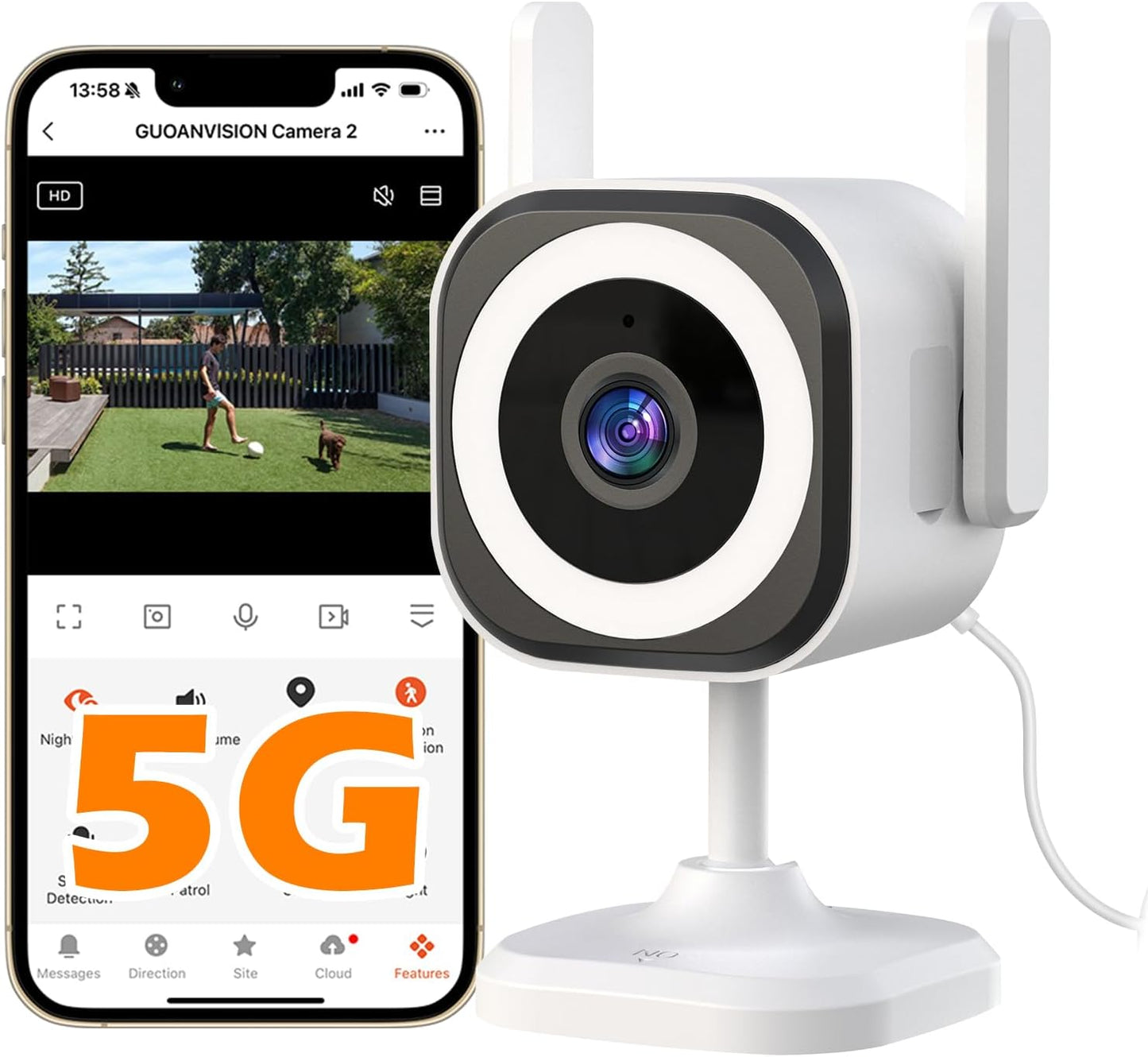 5G Outdoor/Indoor Cameras for Home Security, 1080P Baby Monitor Camera for Pet/Babyroom/Cat/Dog/Nanny/Elder, IP66 Waterproof, 3 Night Vision, Alarm Siren, SD/Cloud